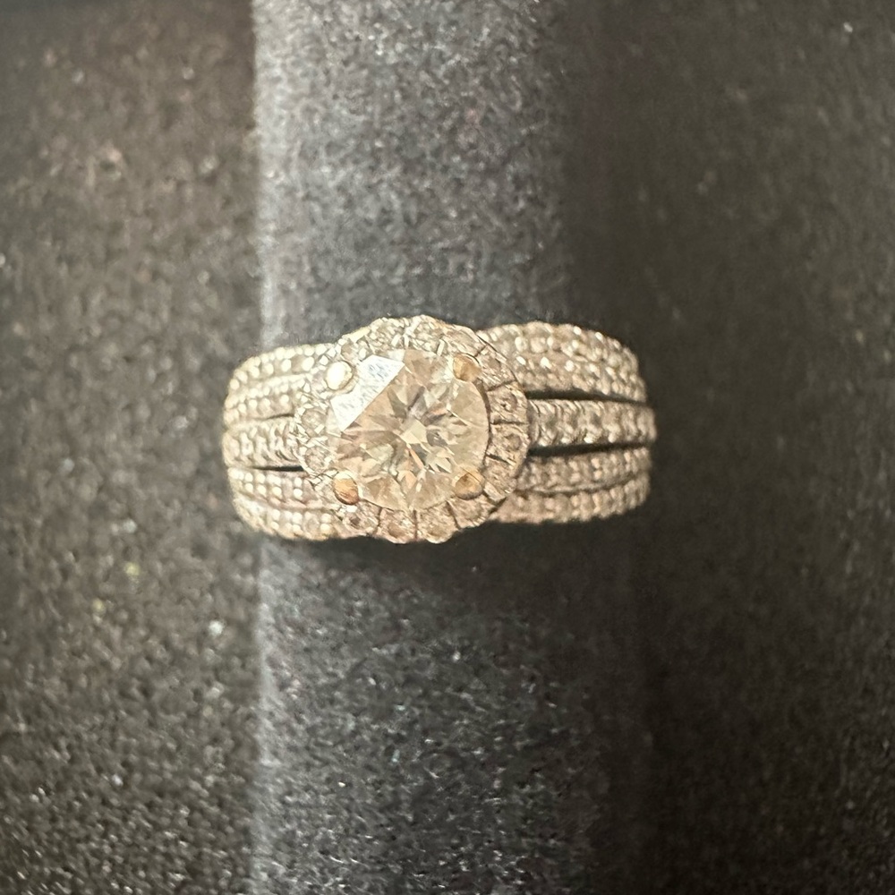 Crystal Halo Multi-Row Silver Bridal Ring - White